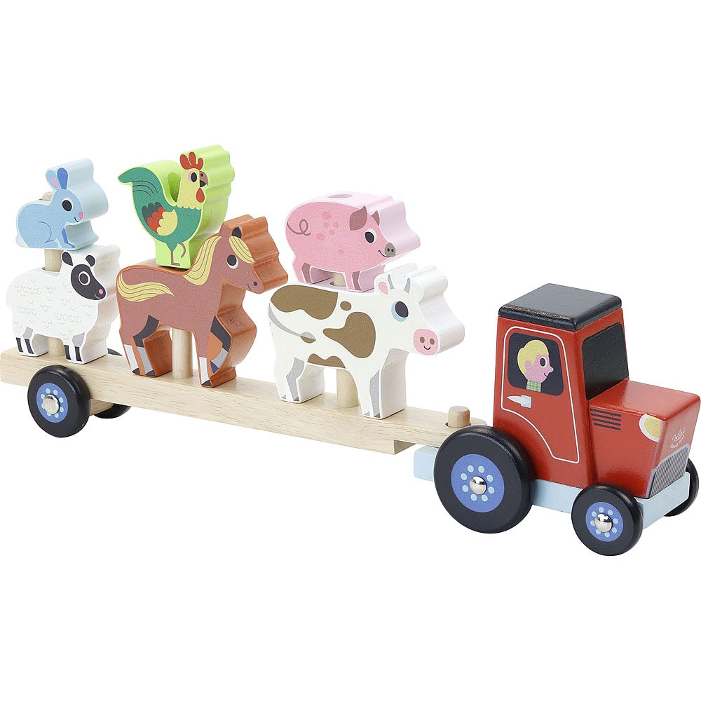 tracteur et animaux à empiler en bois