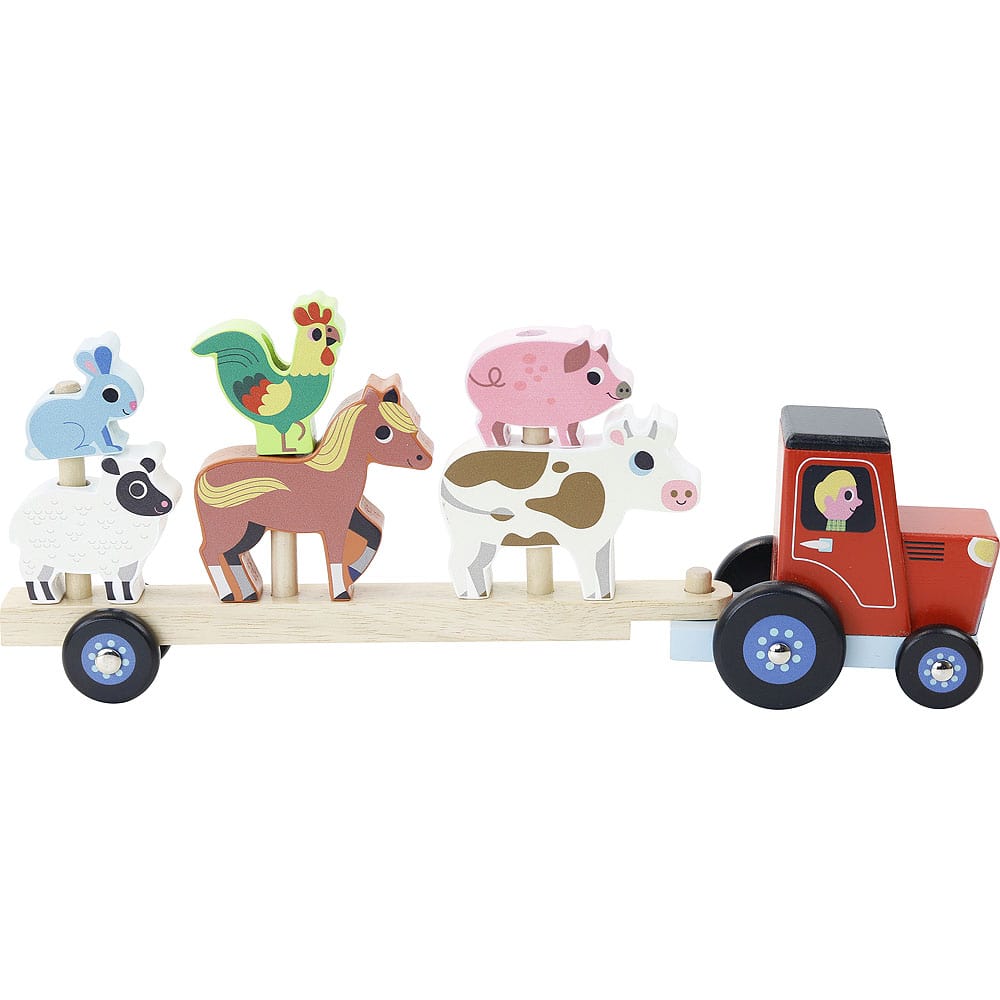tracteur et animaux à empiler en bois