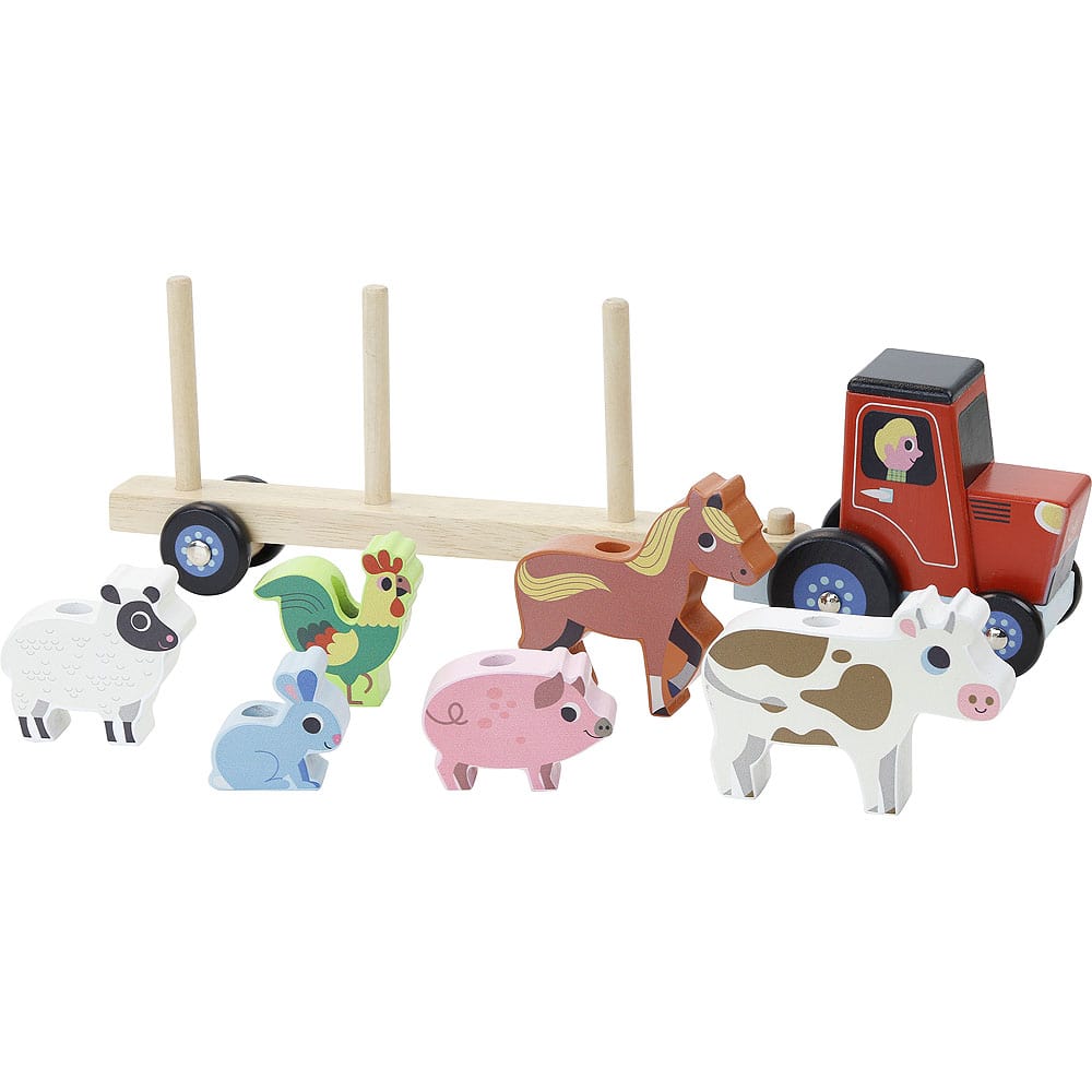 tracteur et animaux à empiler en bois