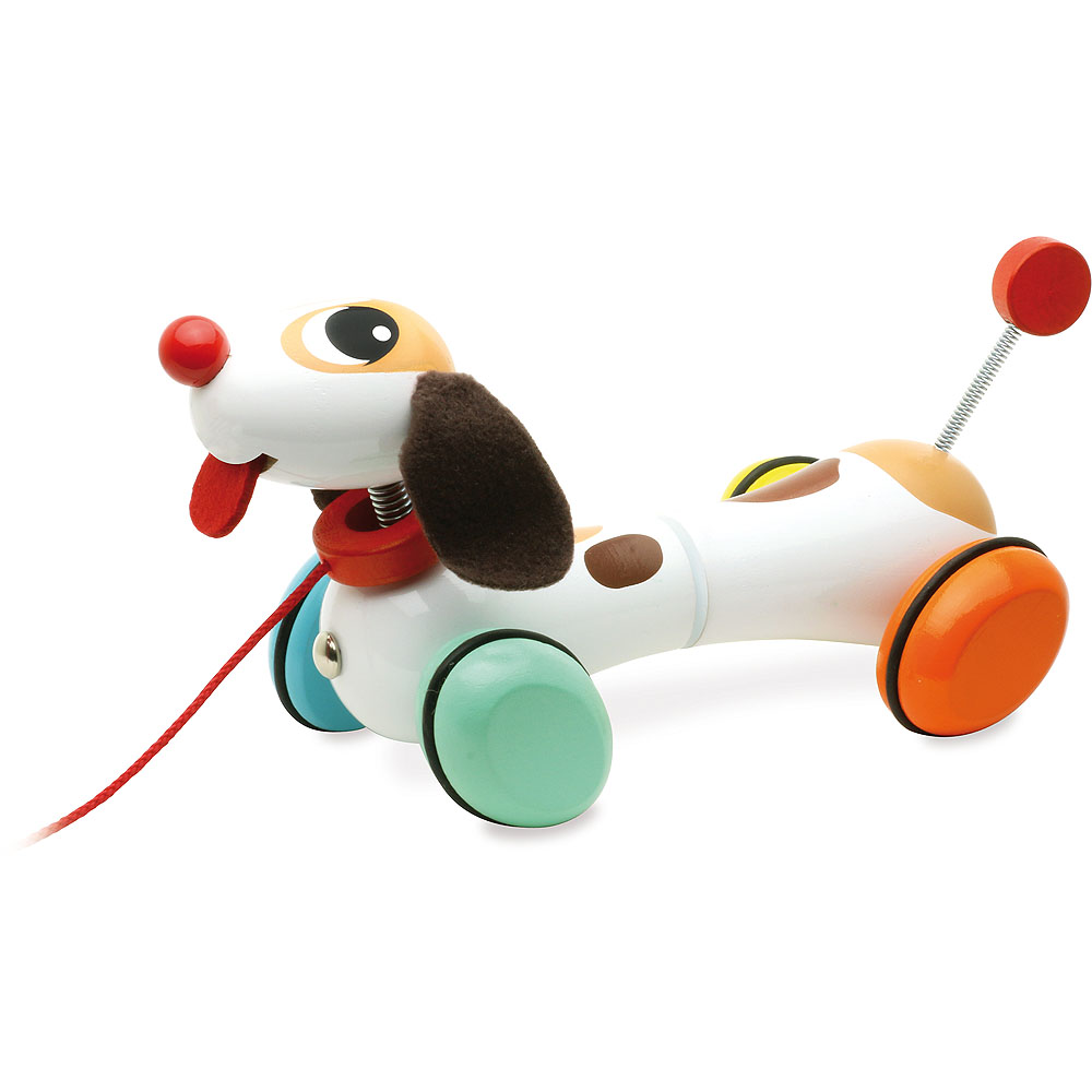 toutou le chien en bois multicolore à traîner